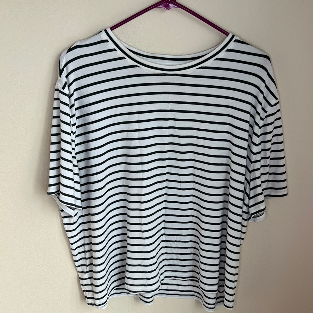 Lou & Grey striped short sleeve tee shirt stretch white green grayish modal XL
